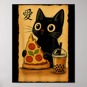 Poster Japonais Kawaii Anime Cat Zza A Tea Cat Manger Zza