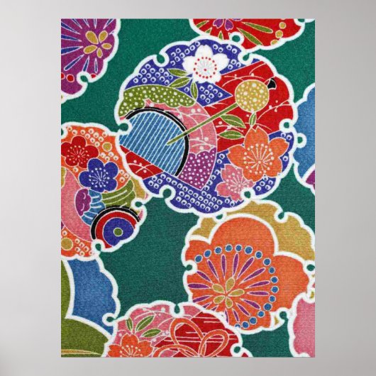 Poster Japonais KIMONO Textile, Floret Motif (Devant)