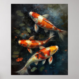 Poster japonais Koi Fish Pond Art