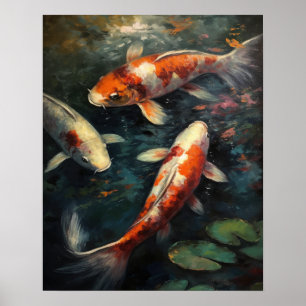 Poster japonais Koi Fish Pond Art