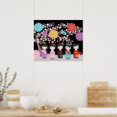 Poster Japonais Kokeshi Dolls Noir (Cuisine)
