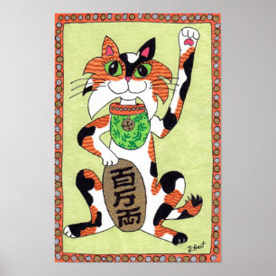 Poster Japonais Lucky Calico Chat Maneki Neko Art populai