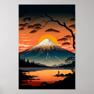 Poster Japonais Mountain et Sun Ukiyo