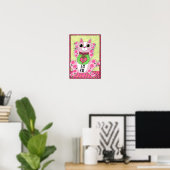 Poster Japonais rose Lucky Chat Maneki Neko Folk Art (Bureau à domicile)