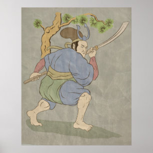 Poster Japonais samouraï guerrier katana combat d'épée