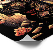 Poster Japonais Samurai Chat Tattoo, Kawaii Ninja Chat (Coin)