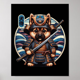 Poster Japonais Samurai Chien Tattoo, berger allemand Kaw