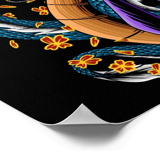 Poster Japonais Samurai Guerrier et Dragon (Coin)