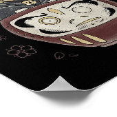 Poster Japonais Samurai Ninja Chat Sur Daruma Traditionne (Coin)