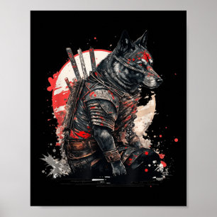 Poster Japonais Samurai Ninja Chien Kawaii Tattoo Graphiq