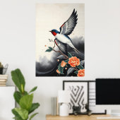 Poster Japonais traditionnel Élégant Vol Avales Oiseau (Bureau à domicile)