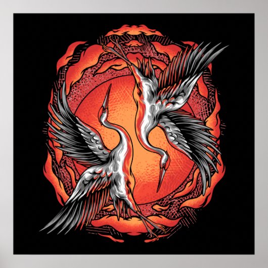 Poster Japonais Vol Bataille Grues Art Asiatique (Devant)