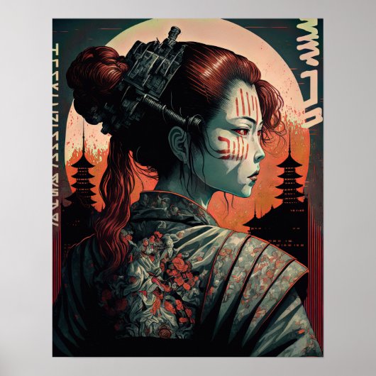 Poster Japonaise Cyberpunk Samurai (Devant)