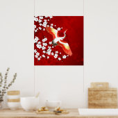 Poster Japonaise Grue Blanc Cerisier Fleur Rouge (Cuisine)