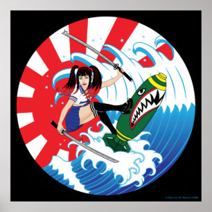 Poster Japonaise surfeuse