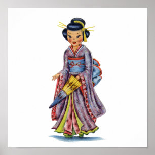 Poster Japonaise vintage en Kimono