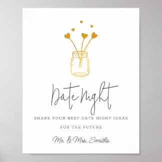 Poster Jar Avec Fête des mariées Coeur Date Nuit Jar Sign