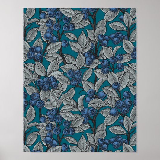 Poster Jardin aux bleuets, bleu et gris (Devant)