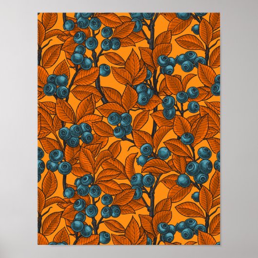 Poster Jardin aux bleuets, bleu et orange (Devant)