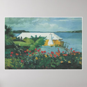 Poster Jardin aux fleurs et bungalow, Bermudes 1899