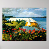 Poster Jardin aux fleurs et bungalow par Winslow Homer (Devant)