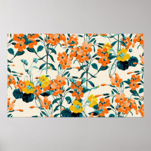 Poster Jardin aux fleurs. Petites fleurs mignonnes et bra