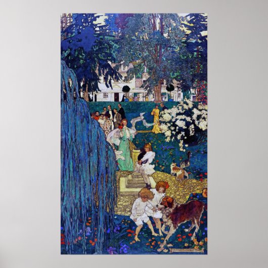 Poster Jardin avec chien et chat, Jessie Willcox Smith (Devant)