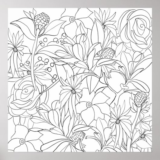 Poster Jardin blanc noir floral (Devant)