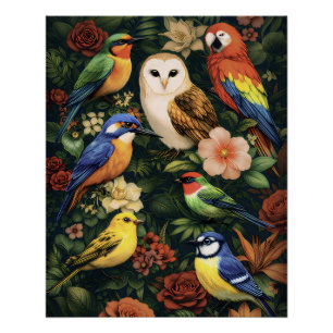 Poster Jardin Botanique Maximaliste Vintage Humeur Oiseau