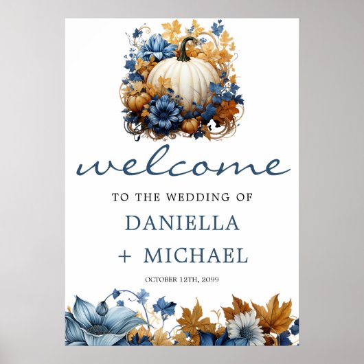 Poster Jardin d'automne élégant Citrouille blanc (Devant)