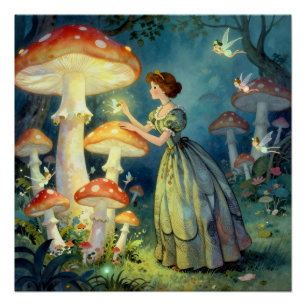 Poster Jardin de champignons géants lumineux