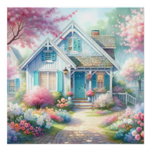 Poster Jardin de cottage bleu de Blossom Lane