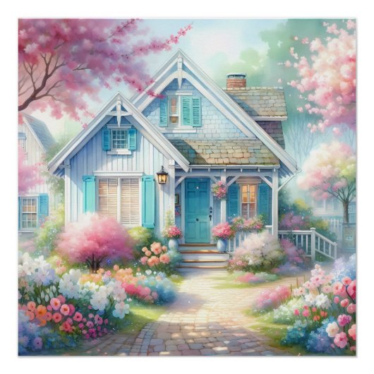 Poster Jardin de cottage bleu de Blossom Lane (Devant)