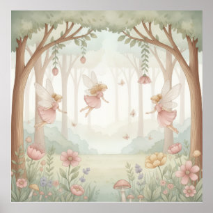 Poster Jardin de Fée Rose Pastel Cottagecore Peinture Mur