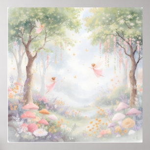 Poster Jardin de Fées Rose Pastel Cottagecore Peinture Mu