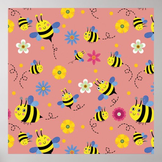 Poster Jardin de fleurs d'abeilles douces (Devant)