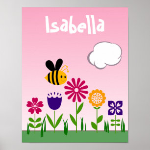 Poster Jardin de fleurs d'abeilles heureuses personnalisé