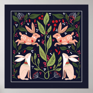 Poster Jardin de fleurs de lapin scandinave