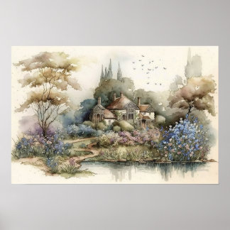Poster Jardin de fleurs de maman Aquarelle Vintage