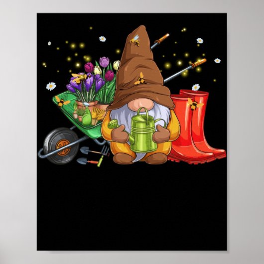 Poster Jardin de fleurs Gnome avec abeilles et jardinier  (Devant)