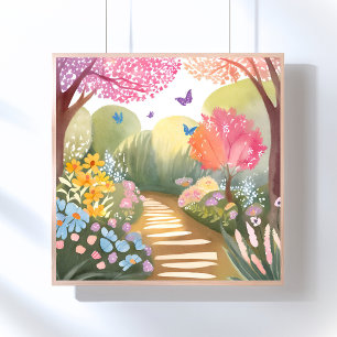 Poster Jardin de fleurs Peinture aquarelle fantaisiste