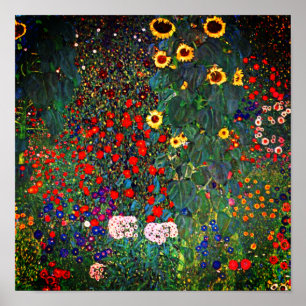 Poster Jardin de la ferme Gustav Klimt avec tournesols