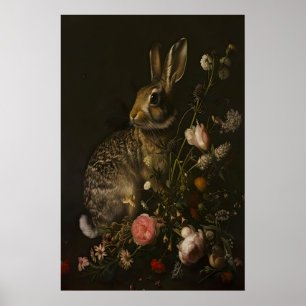 Poster Jardin de lapins Dark Academia, Mur botanique somb