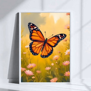 Poster Jardin de papillon monarque aquarelle floral