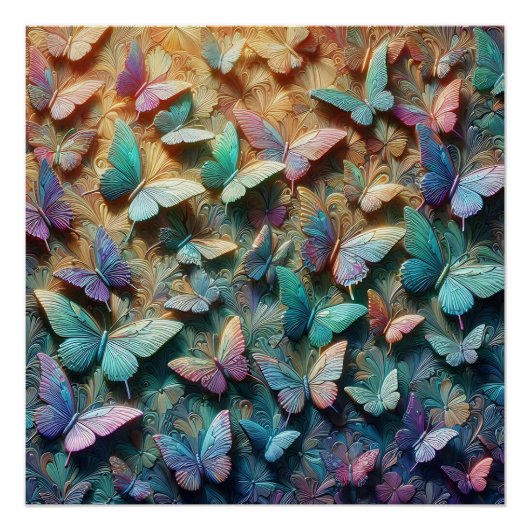 Poster Jardin de papillons iridescent (Devant)