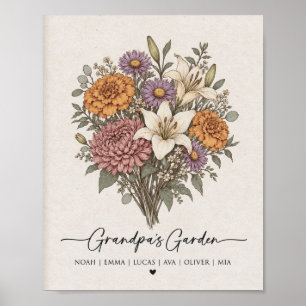 Poster Jardin de Papy Fleur de Naissance de Famille Perso