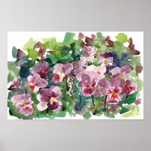 Poster Jardin de pensées burgundy rouge aquarelle