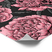 Poster Jardin de pivoine nocturne rose et gris (Coin)