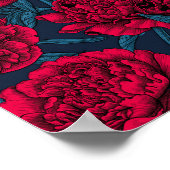 Poster Jardin de pivoine rouge sur bleu foncé (Coin)
