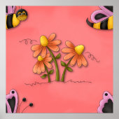 Poster Jardin de printemps mignon de l'abeille et rose fl (Devant)